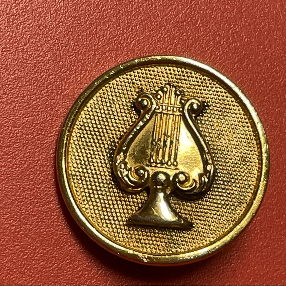 US Army Military Brass Collar Disc Lyre Motif, WWI or II, musical corps pin